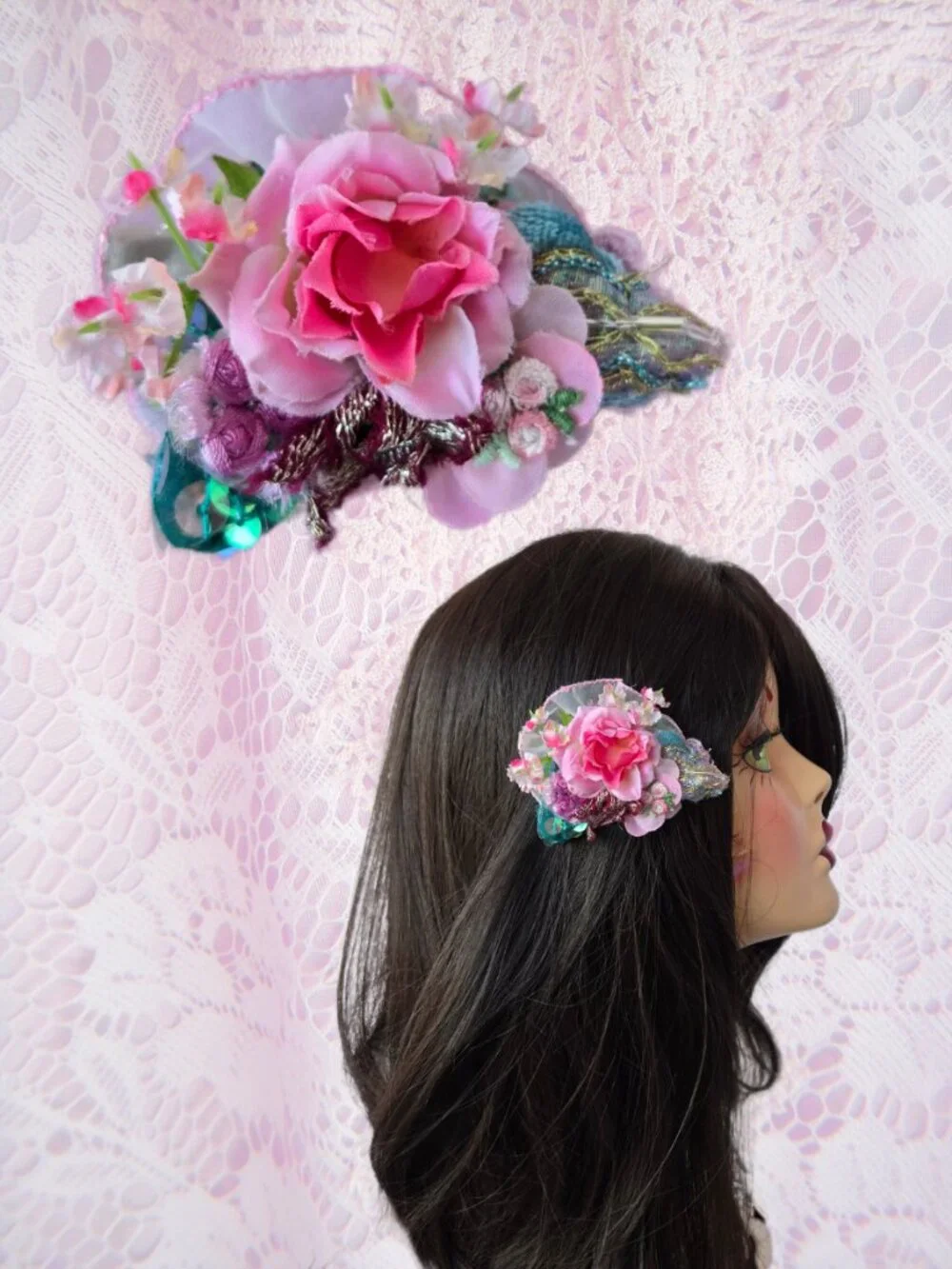 Handmade Vintage-Style Rose Posey Hair Clip Wedding Garden Party
